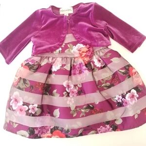 5/$23 NWOT mia & mimi 3 Piece Dress|Shrug|Bloomers Purple Floral Striped 6-9m